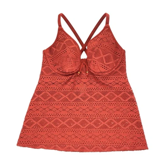 Freya Swimsuit Women’s Size 34DD Burnt Amber Orange Eyelet Sundance Tankini Top - Picture 1 of 6